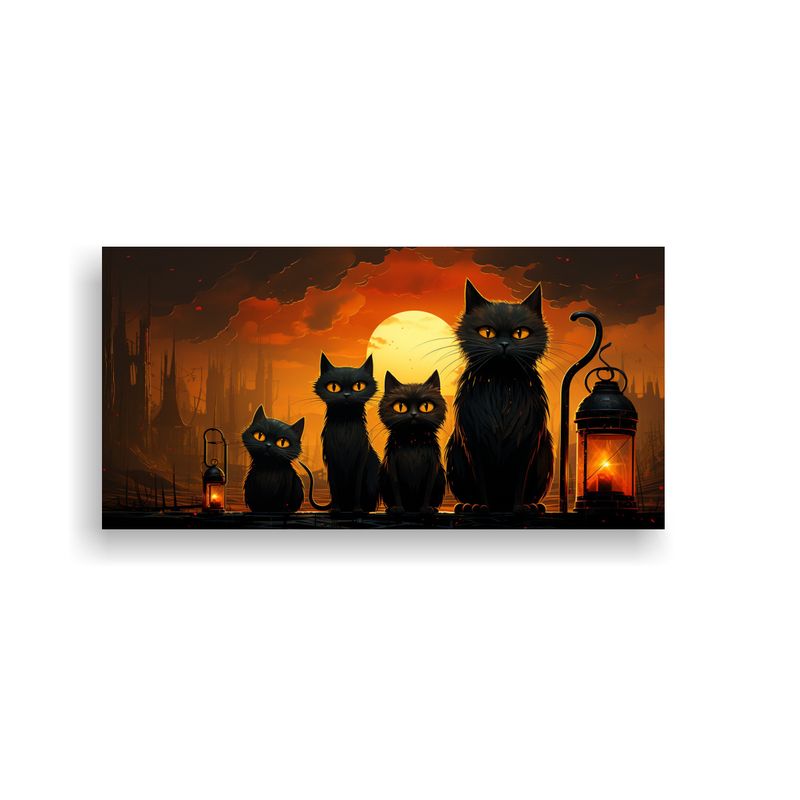 GENERICO - Cuadro Decorativo De Gatos Negros En Tela Canvas 160x80cm