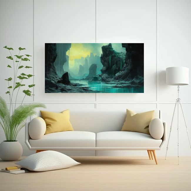 GENERICO - Cuadro Paisaje Acuamarina Oscuro Con Textura 160x80cm