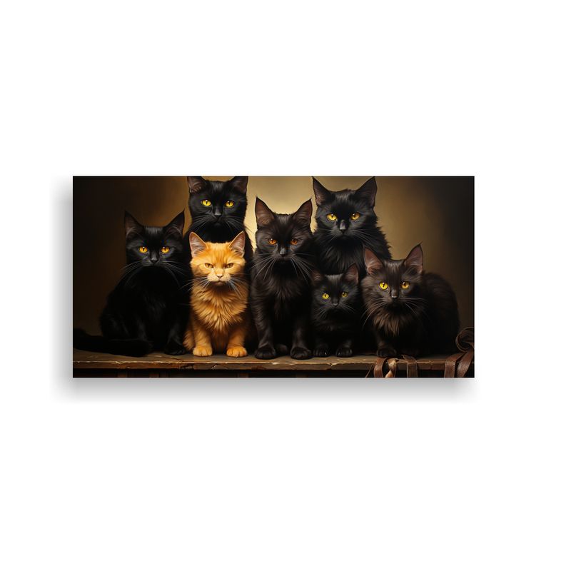 GENERICO - Cuadro Con Gatos Negros En Un Montón Mirando Hac 160x80cm