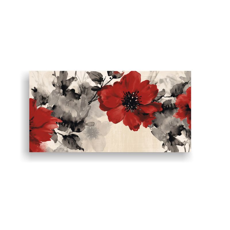 GENERICO - Lienzo De Tela Floral Rojo Y Negro En Fondo Blanco 160x80cm
