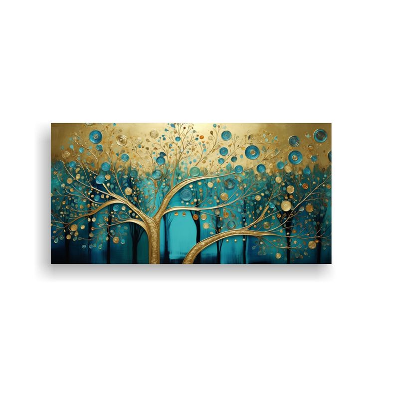 GENERICO - Cuadro De árbol En Turquesa Y Dorado Estilo Pop A 160x80cm