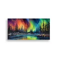 GENERICO - Paisaje Con Auroras Boreales En Cuadro Moderno 160x80cm