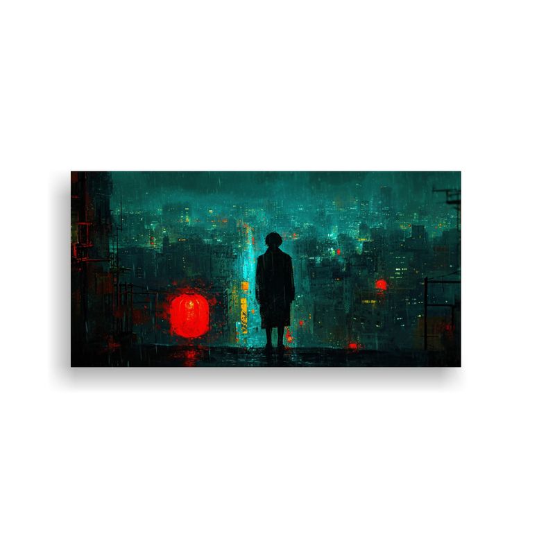 GENERICO - Pintura De Ciudad Nocturna Con Persona En Callejó 160x80cm