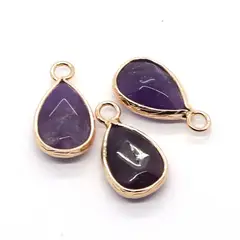 JOYA - Pack 3 Dijes Forma de Gota Piedra Morada, Para Collar. Colgante.