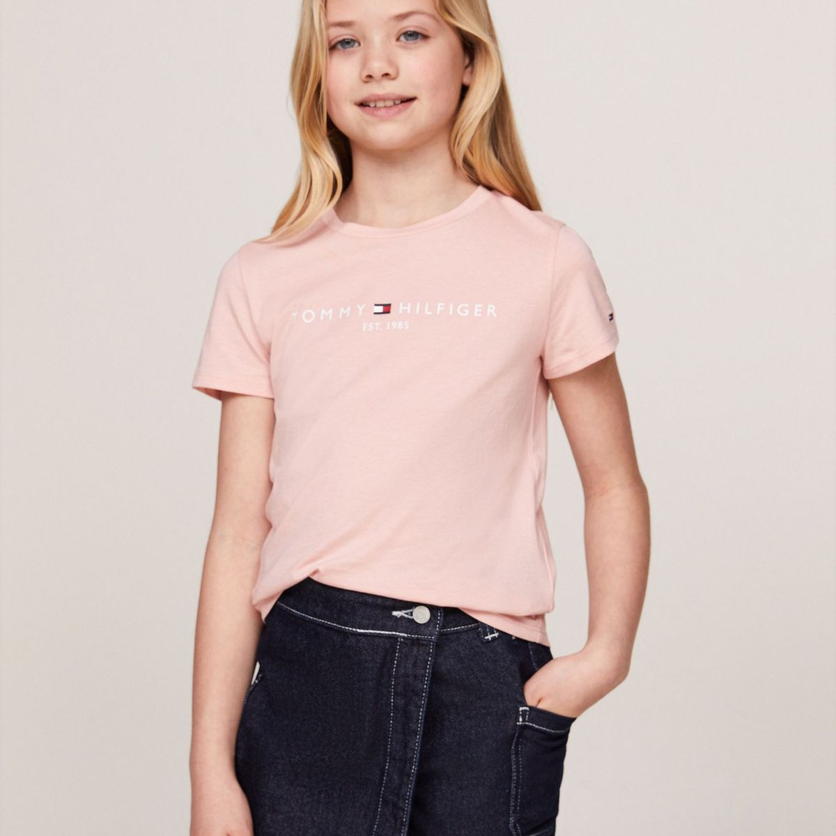 TOMMY HILFIGER - Polera Essential Organic Cotton Rosado Tommy Hilfiger