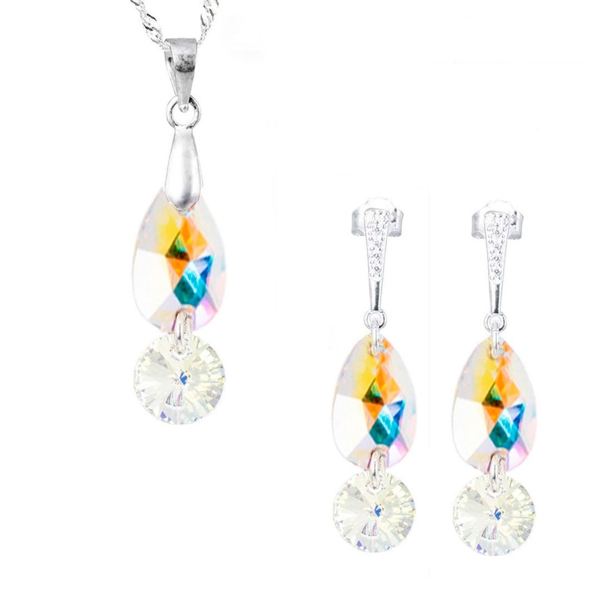 JOYAS MONTERO - Conjunto Manuela Plata 925 creado con cristales de Swarovski® Aurora Boreal