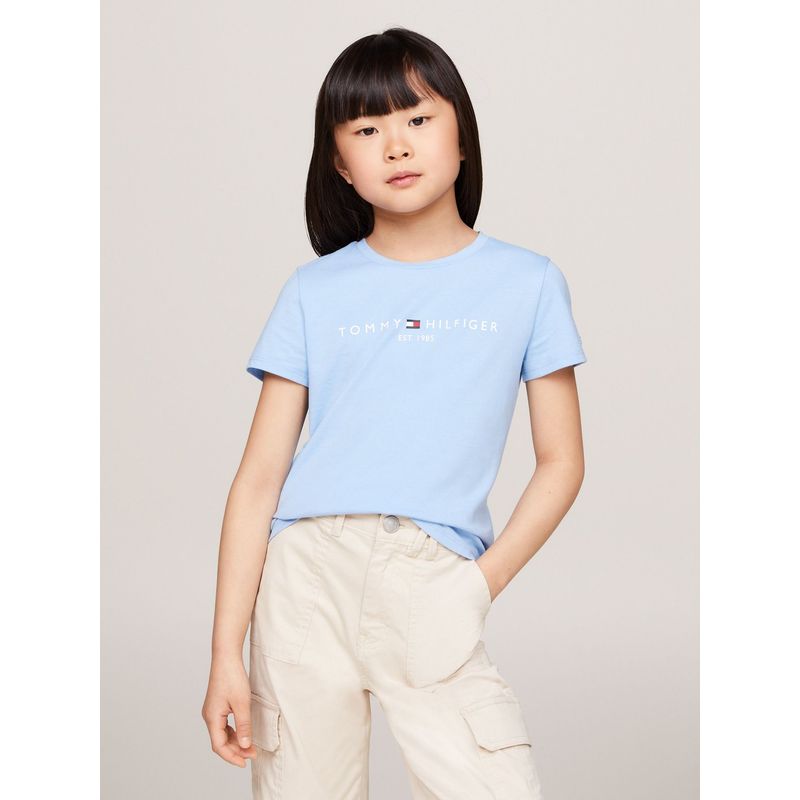 TOMMY HILFIGER - Polera Essential Organic Cotton Celeste Tommy Hilfiger