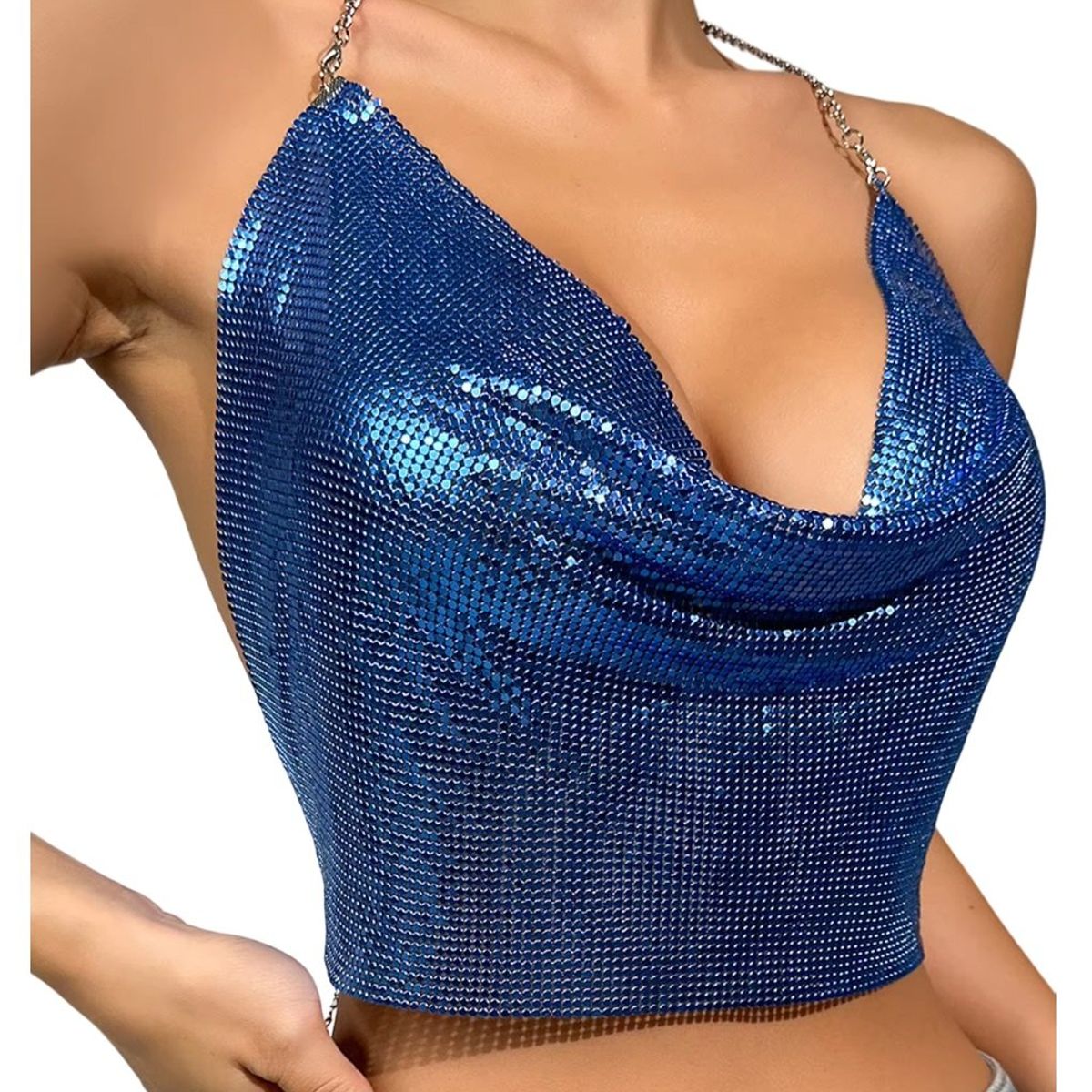 GARSIL - Sensual Crop Top Metalizado Tirantes De Cadenas Peto Para Mujer