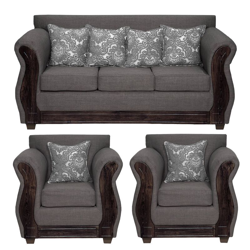 ADONIS LEUDH - Living 3+1+1 Caburgua Tela Lisa Suave Color Gris Oscuro