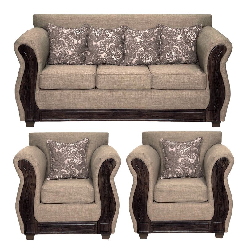 GENERICO - Living 3+1+1 Caburgua Tela Lisa Suave Color Beige