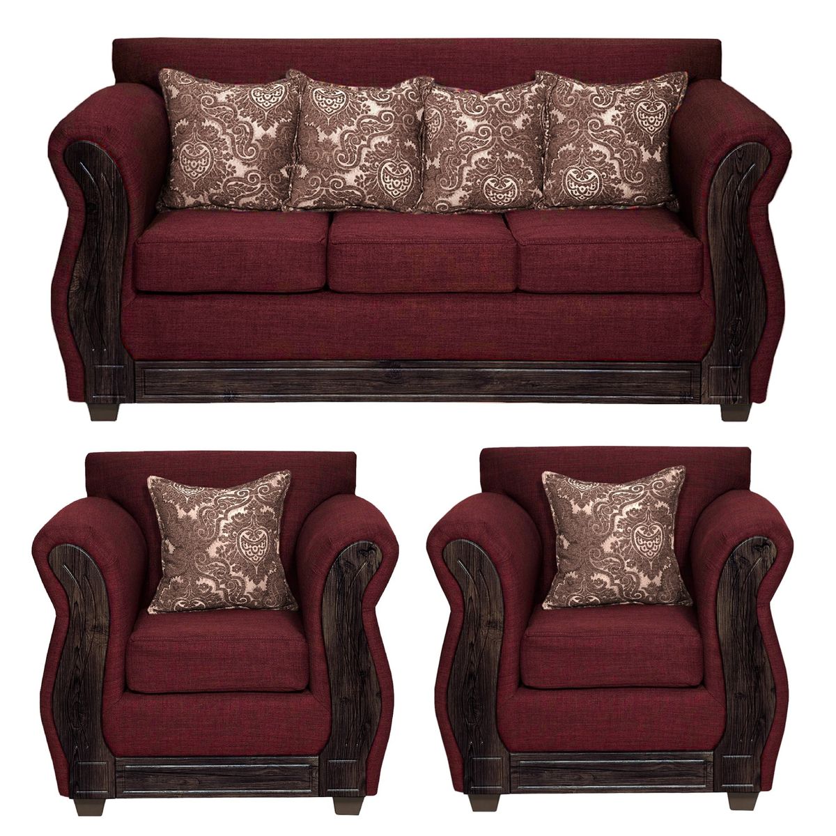 ADONIS LEUDH - Living 3+1+1 Caburgua Tela Lisa Suave Color Burdeo