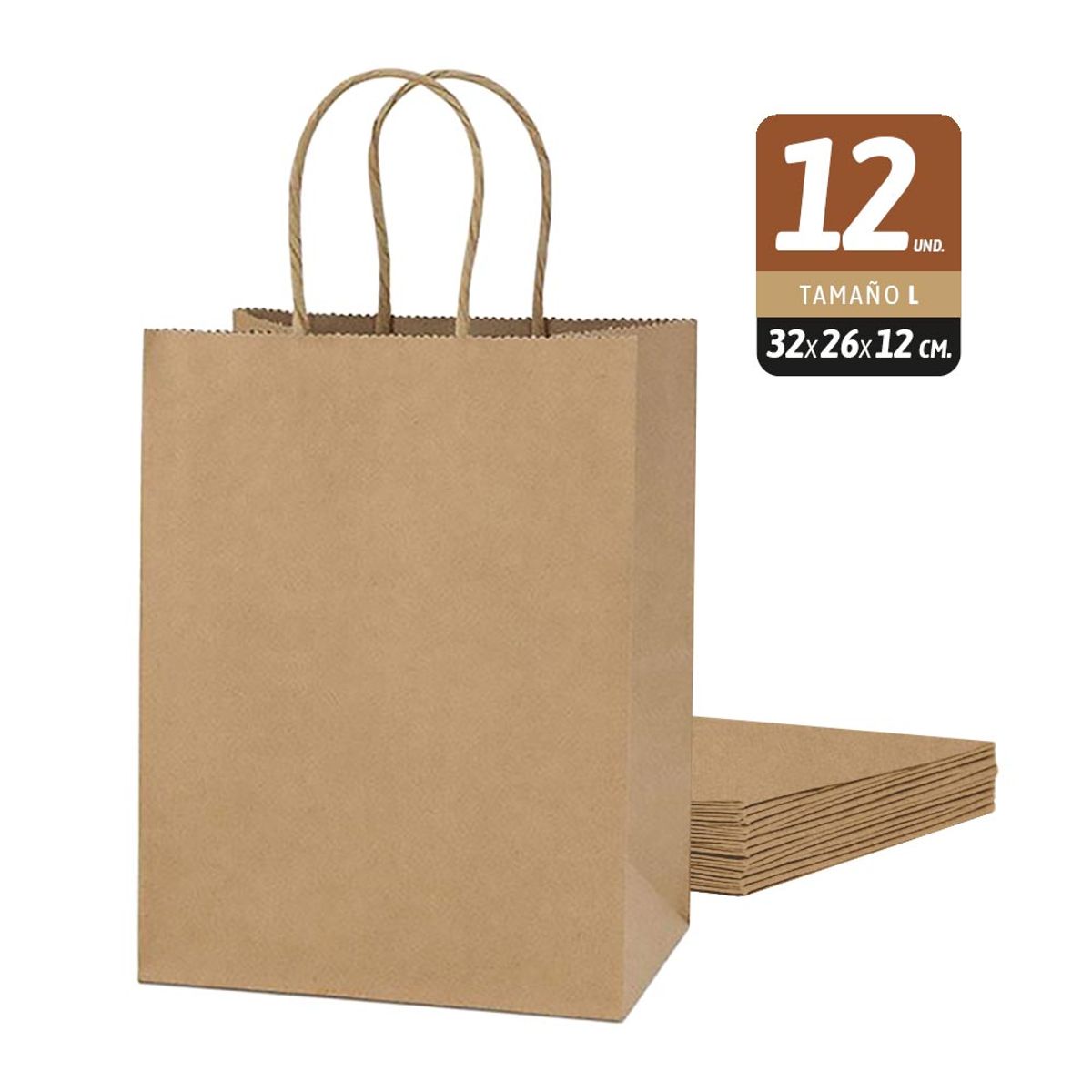 DALI - Bolsa papel kraft con manillas L 32 x 26 x 12 cm (12 und.)