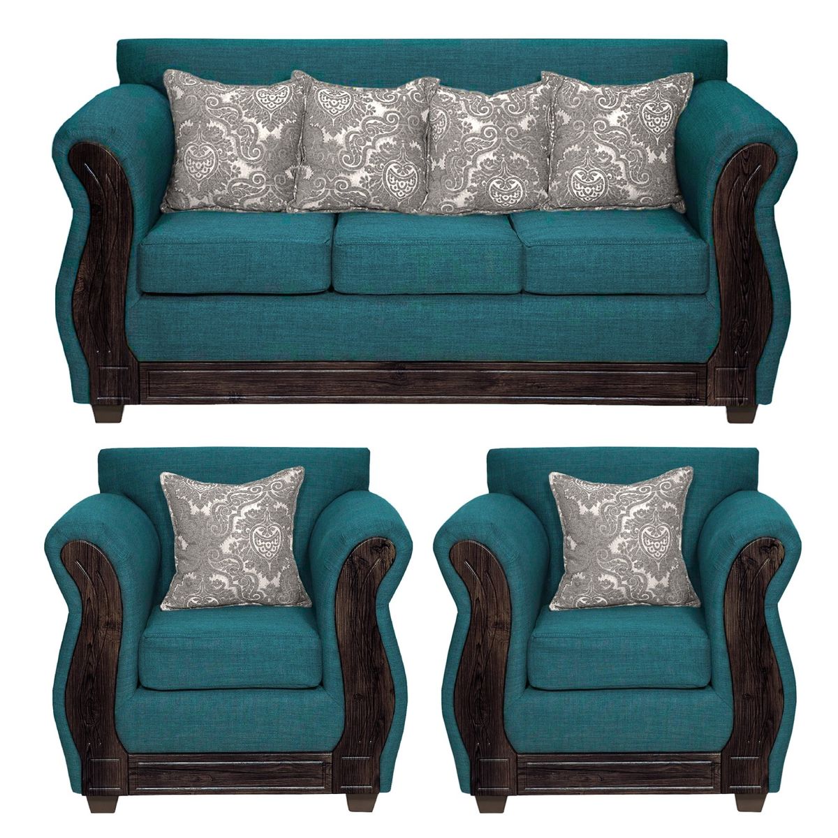 ADONIS LEUDH - Living 3+1+1 Caburgua Tela Lisa Suave Color Esmeralda Oscuro