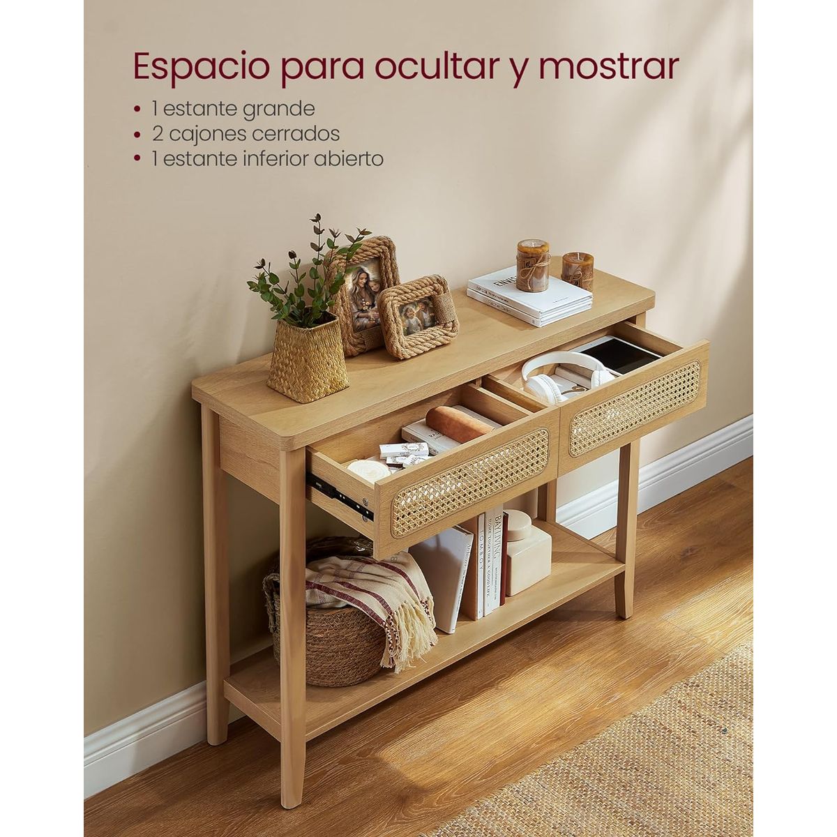 SPACEZAT - Mueble Recibidor Arrimo Estillo Ratán Melleto