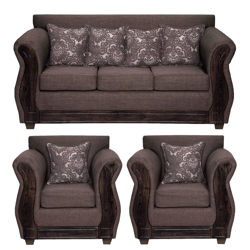 ADONIS LEUDH - Living 3+1+1 Caburgua Tela Lisa Suave Color Chocolate Oscuro