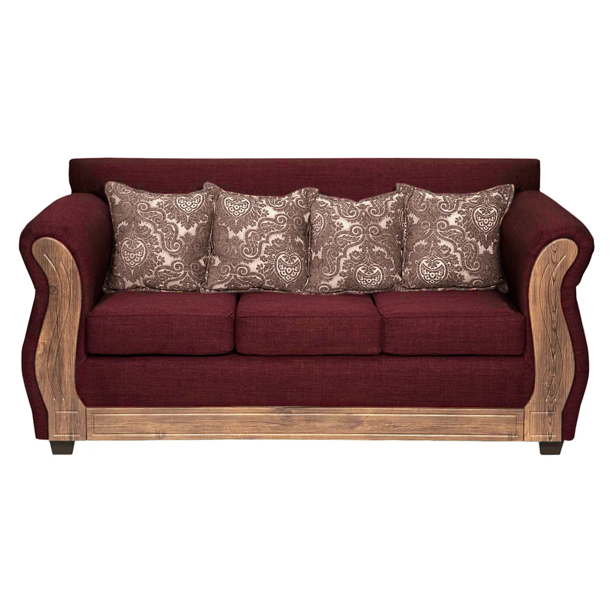 ADONIS LEUDH - Sofá 3 Personas Caburgua Tela Lisa Suave Color Burdeo X