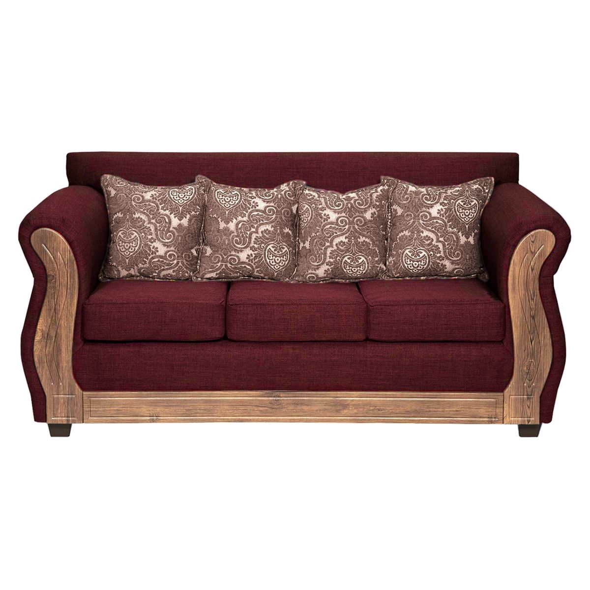 ADONIS LEUDH - Sofá 3 Personas Caburgua Tela Lisa Suave Color Burdeo X