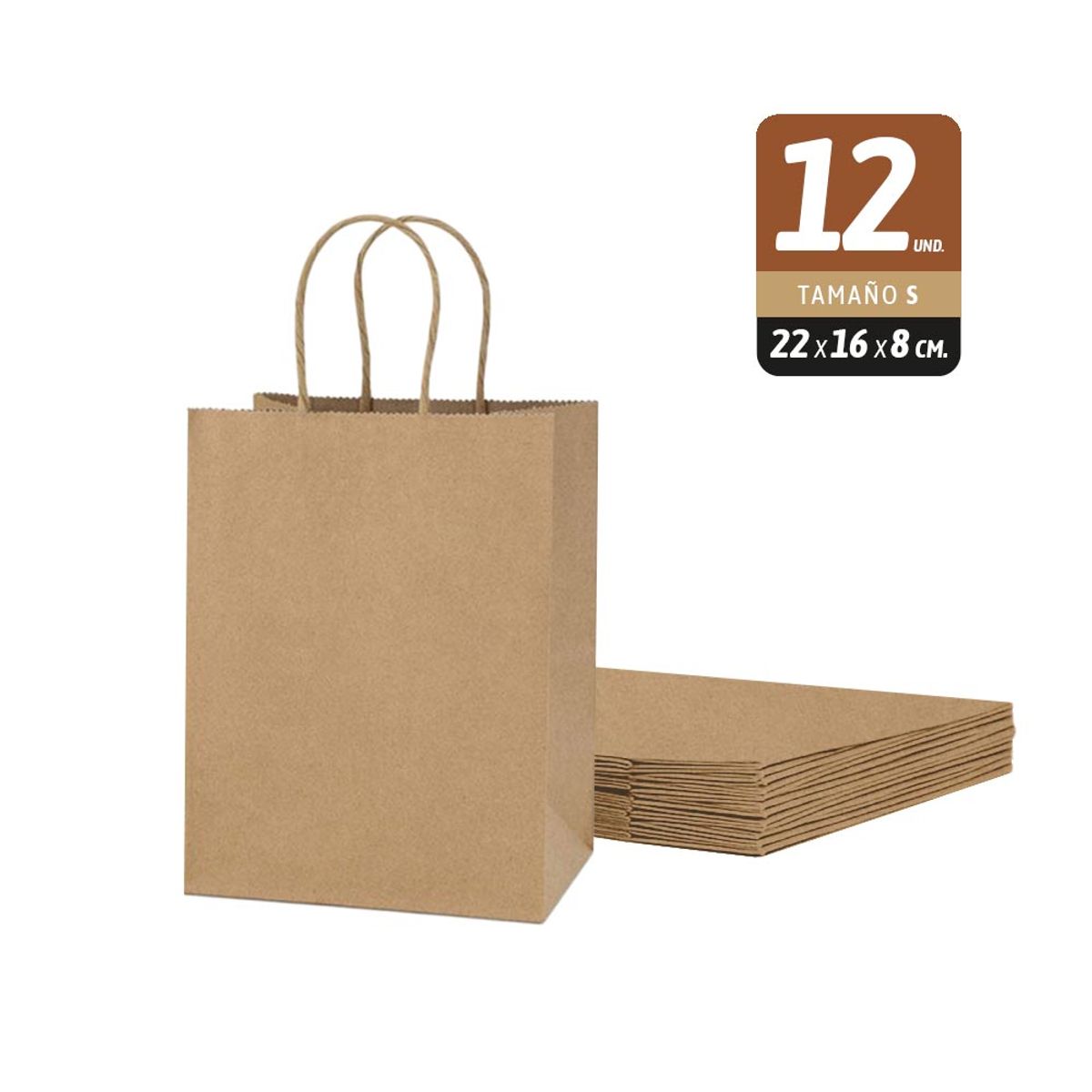 DALI - Bolsa papel kraft con manillas S 22 x 16 x 8 cm (12 und.)