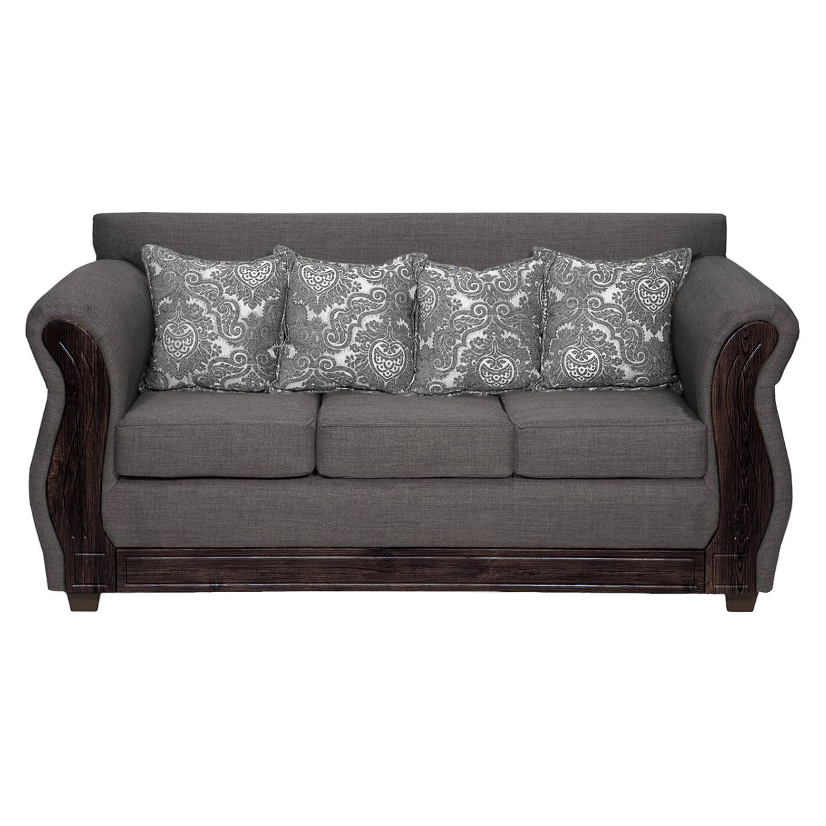 ADONIS LEUDH - Sofá 3 Personas Caburgua Tela Lisa Suave Color Gris Oscuro