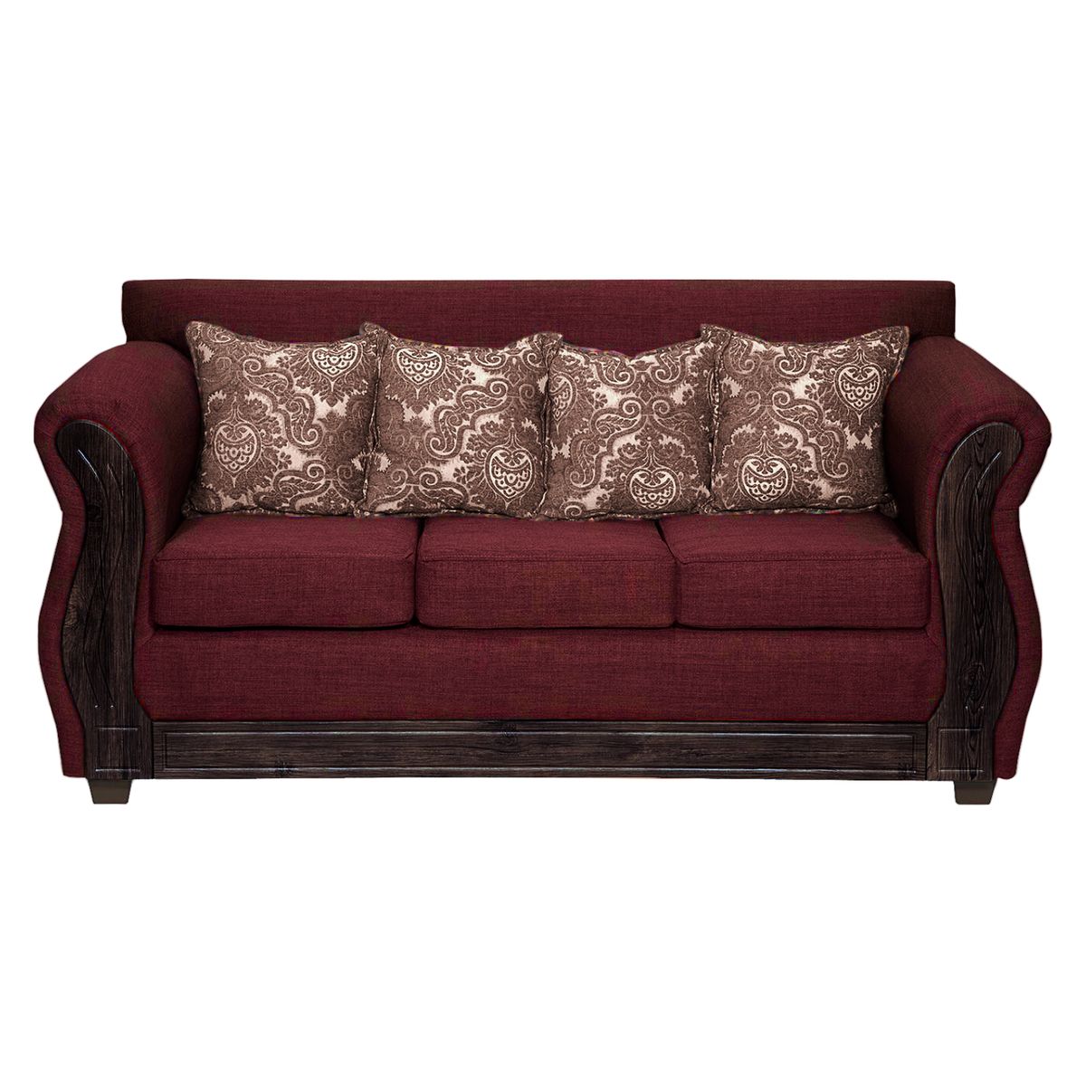 ADONIS LEUDH - Sofá 3 Personas Caburgua Tela Lisa Suave Color Burdeo