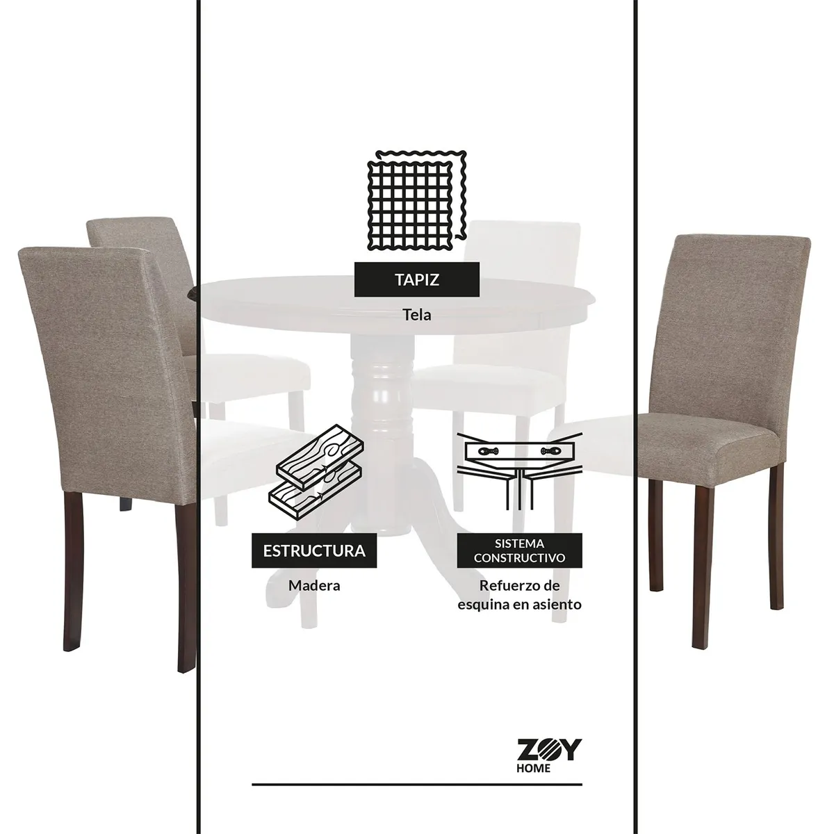 WDS HOME - Juego de Comedor Phuket 4 Sillas