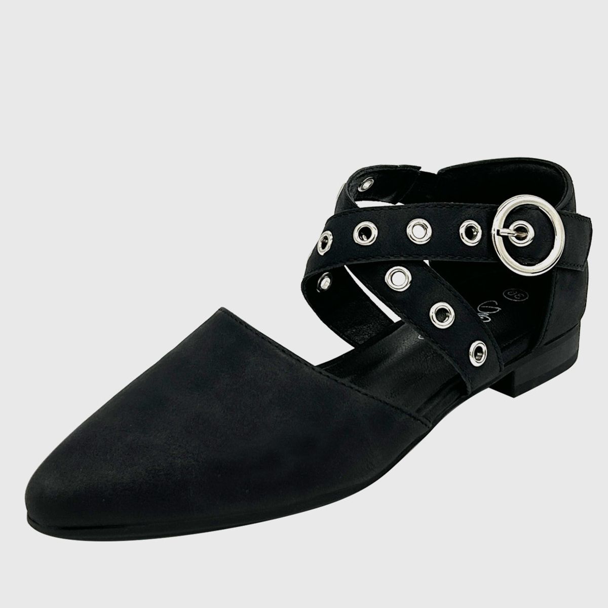 DINASTELLA - Ballerina para Mujer con Hebilla de Punta Redonda Ecocuero Negro