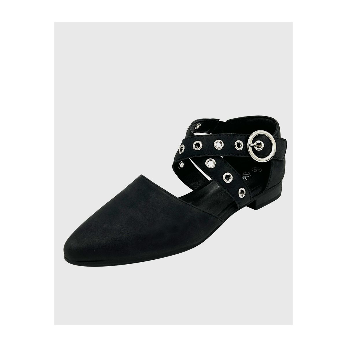 DINASTELLA - Ballerina para Mujer con Hebilla de Punta Redonda Ecocuero Negro