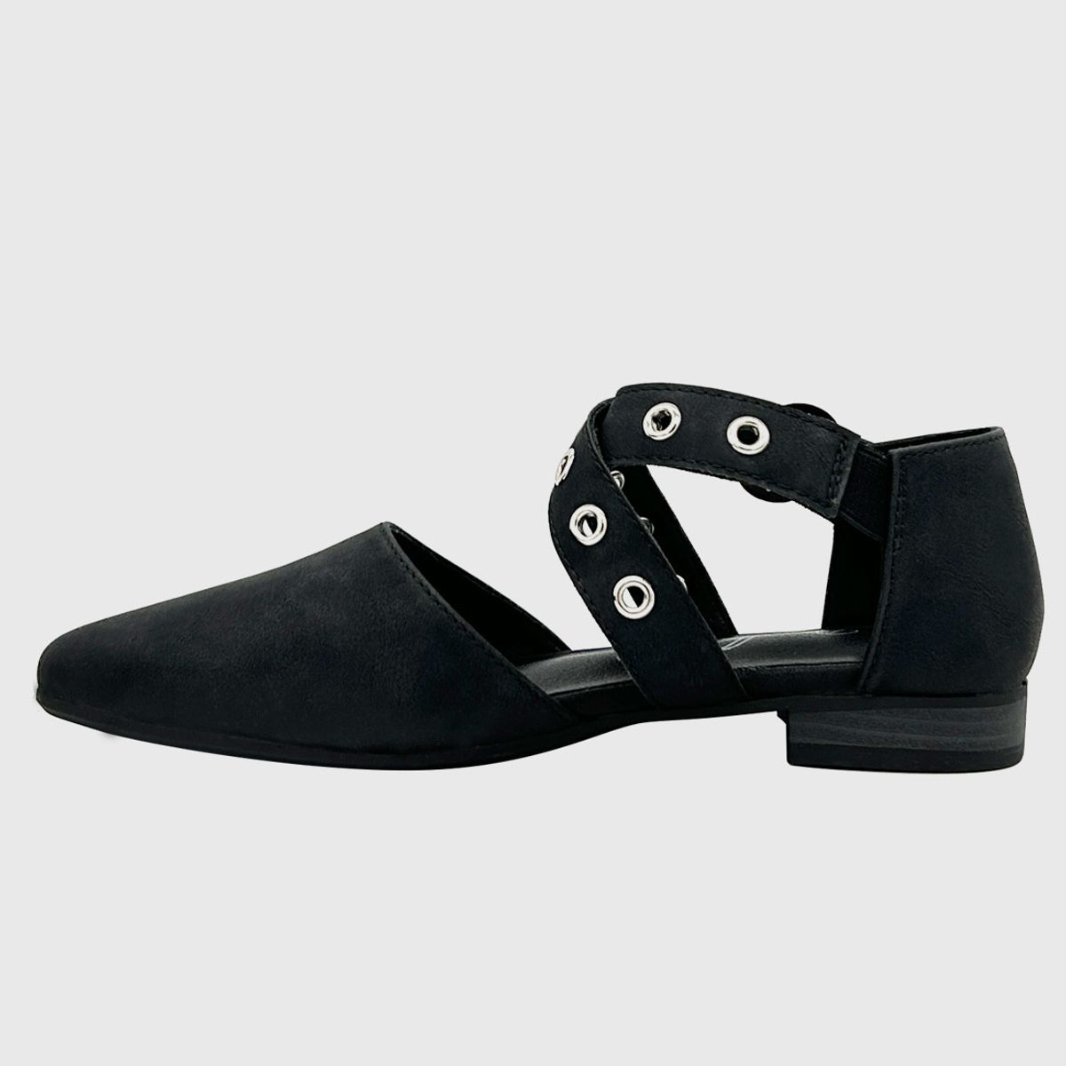 DINASTELLA - Ballerina para Mujer con Hebilla de Punta Redonda Ecocuero Negro