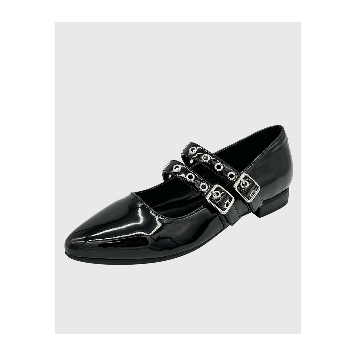 DINASTELLA - Ballerina para Mujer con Hebilla de Punta Redonda de Charol Negro