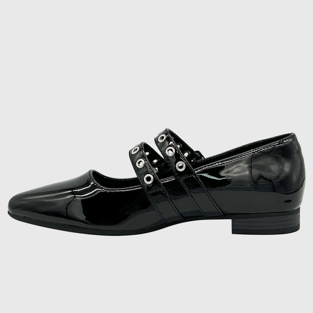 DINASTELLA - Ballerina para Mujer con Hebilla de Punta Redonda de Charol Negro