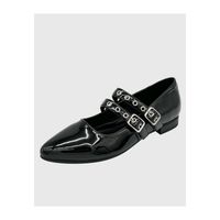 Ballerina para Mujer con Hebilla de Punta Redonda de Charol Negro