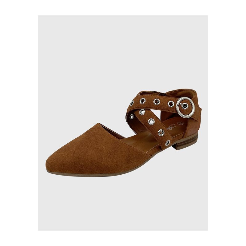 DINASTELLA - Ballerina para Mujer con Hebilla de Punta Redonda Ecocuero Camel