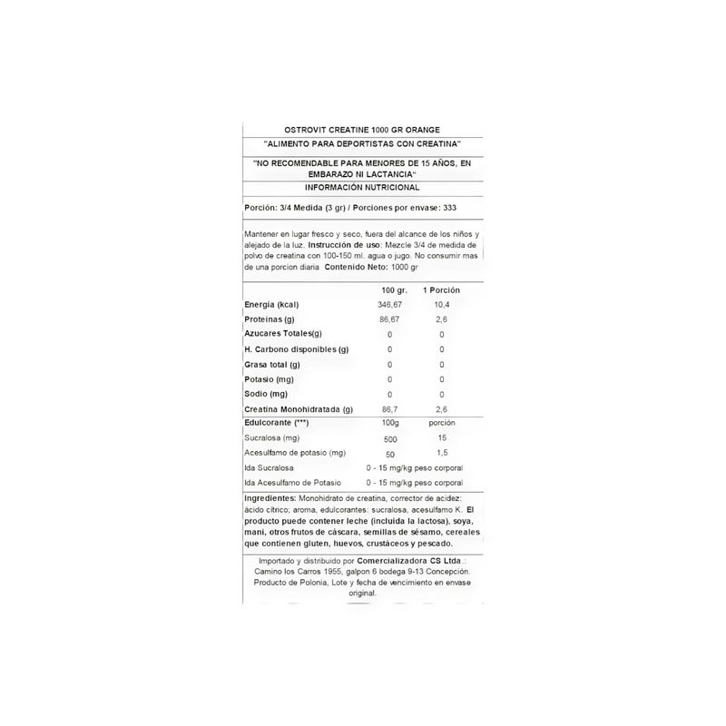 OSTROVIT - CREATINA MONOHIDRATADA 1KG ORANGE - OSTROVIT