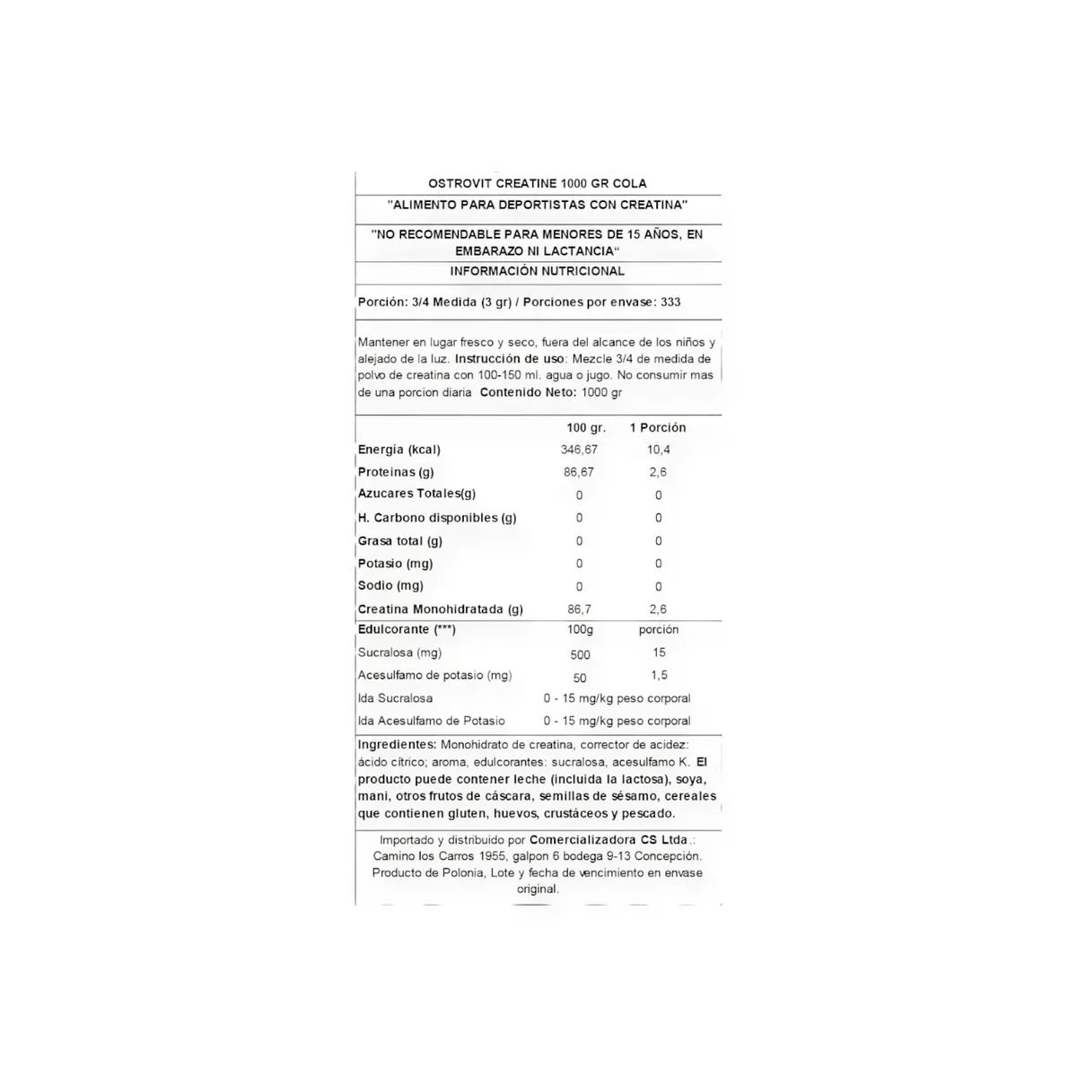 OSTROVIT - CREATINA MONOHIDRATADA 1KG COLA - OSTROVIT