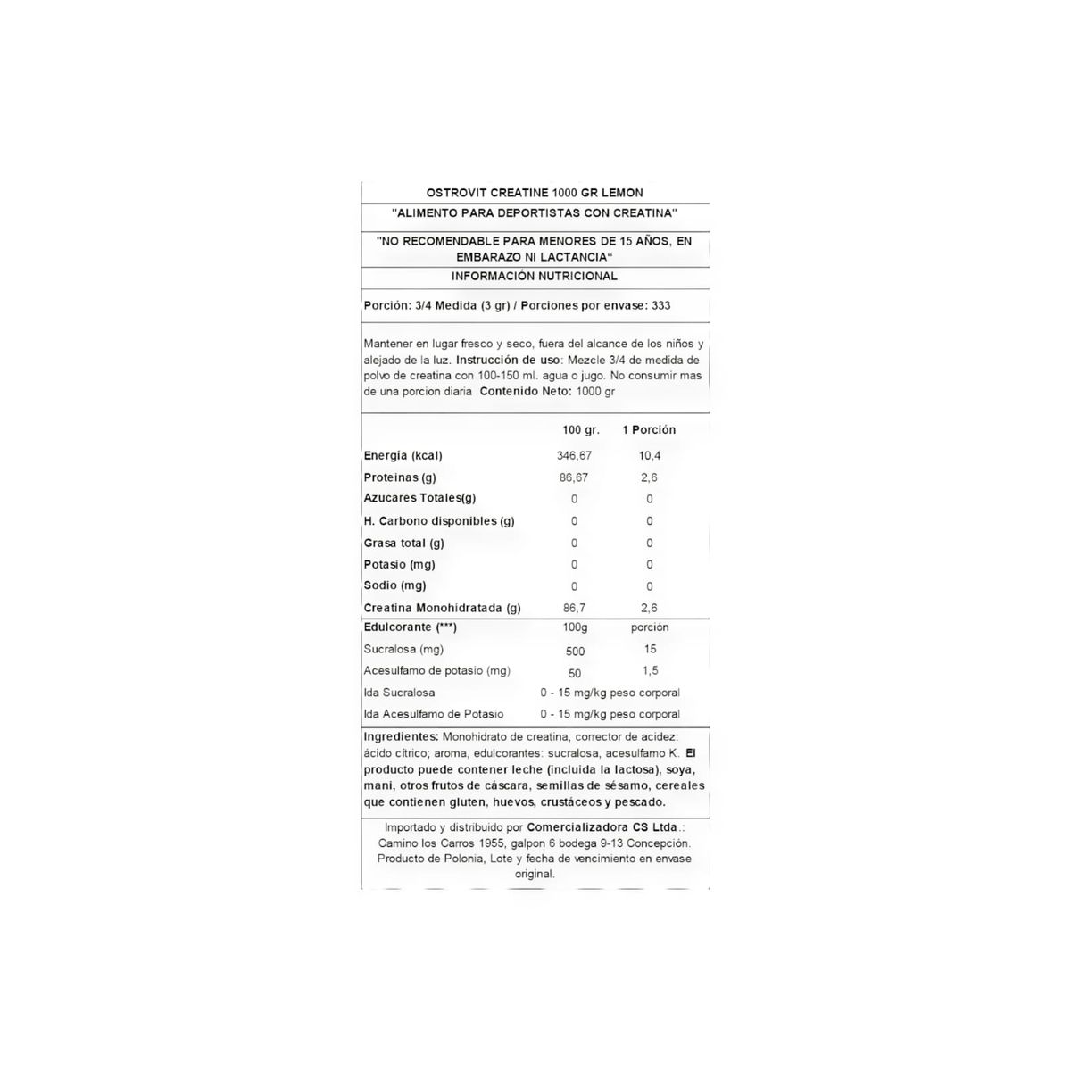 OSTROVIT - CREATINA MONOHIDRATADA 1KG LIMON - OSTROVIT