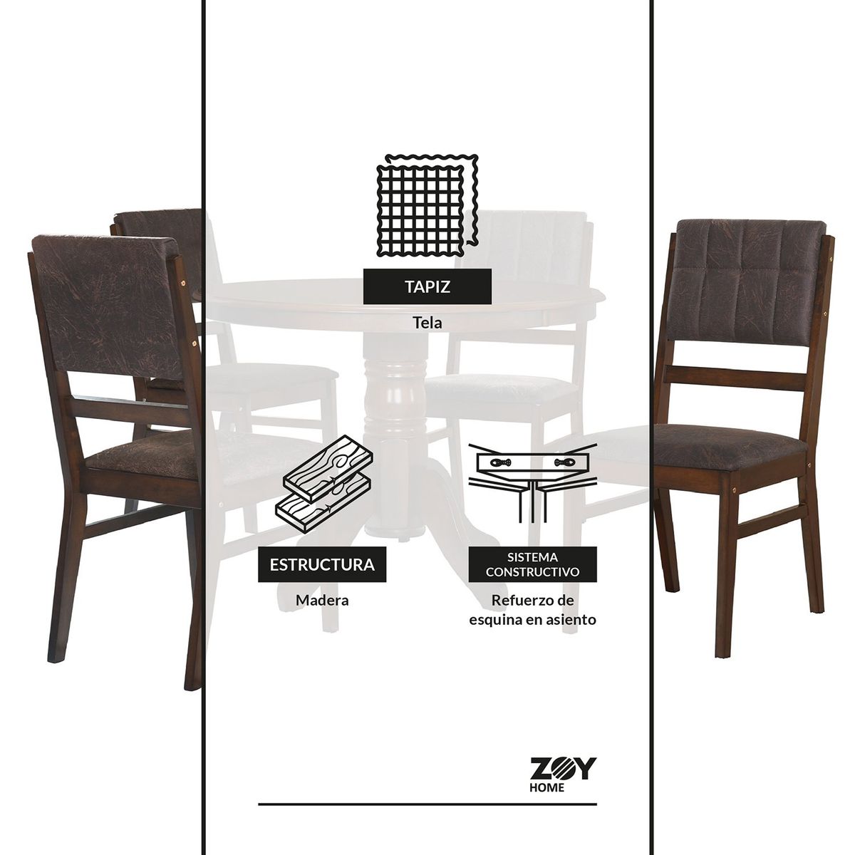 WDS HOME - Juego de Comedor Rodas 4 Sillas