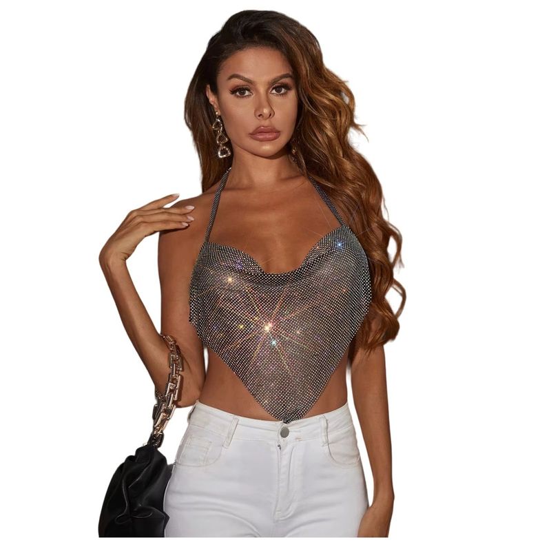 GARSIL - Sensual Crop Top Efecto Metalizado Con Brillos - Peto Para Mujer