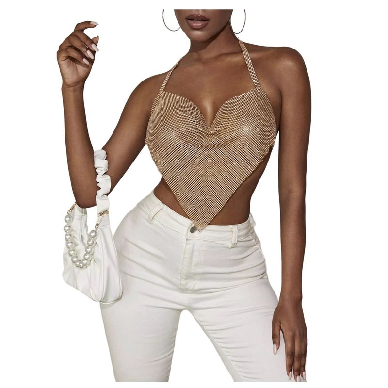 GARSIL - Sensual Crop Top Efecto Metalizado Con Brillos - Peto Para Mujer