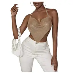 GARSIL - Sensual Crop Top Efecto Metalizado Con Brillos - Peto Para Mujer