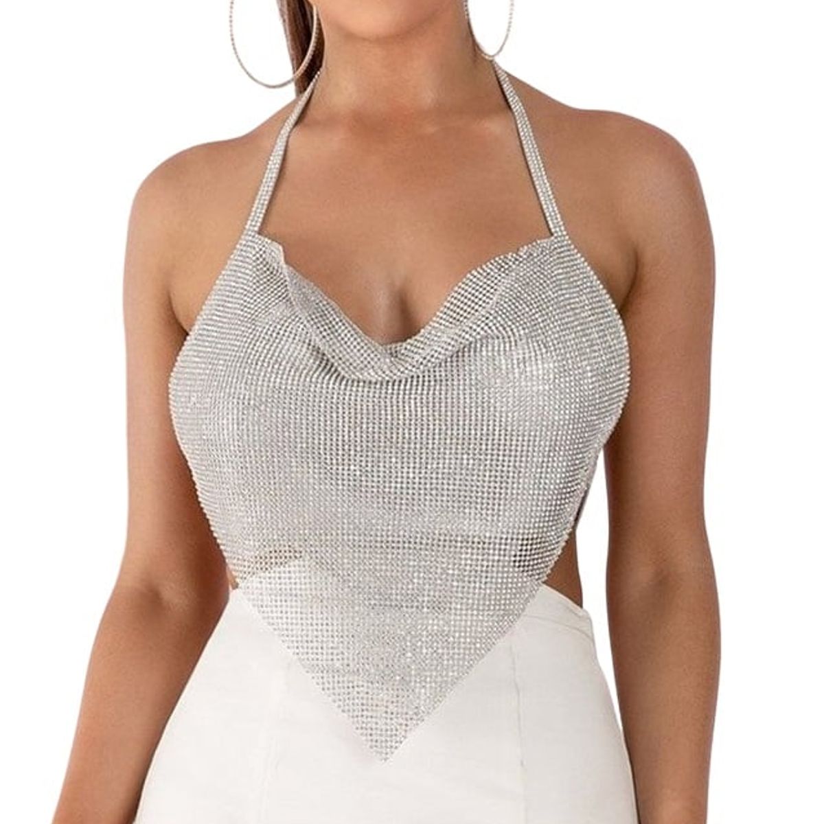 GARSIL - Sensual Crop Top Efecto Metalizado Con Brillos - Peto Para Mujer