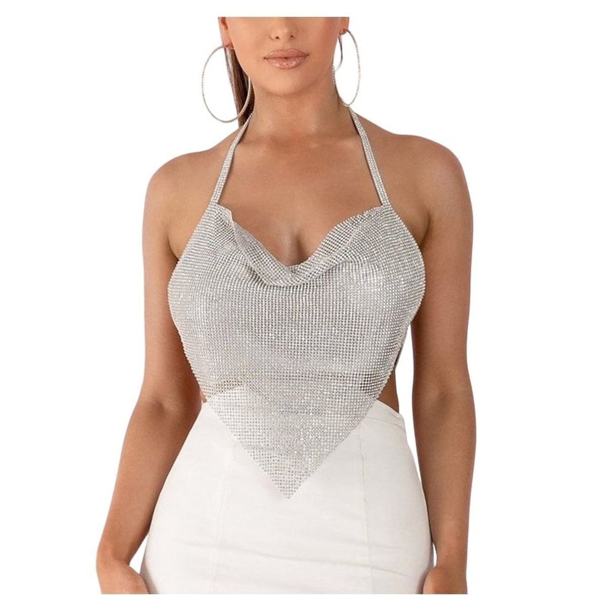 GARSIL - Sensual Crop Top Efecto Metalizado Con Brillos - Peto Para Mujer