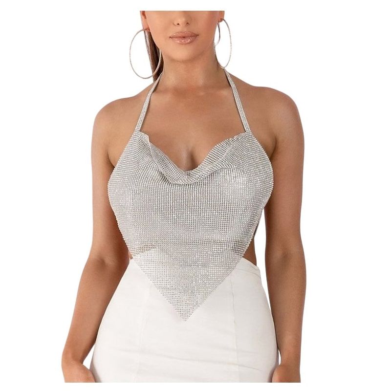 GARSIL - Sensual Crop Top Efecto Metalizado Con Brillos - Peto Para Mujer