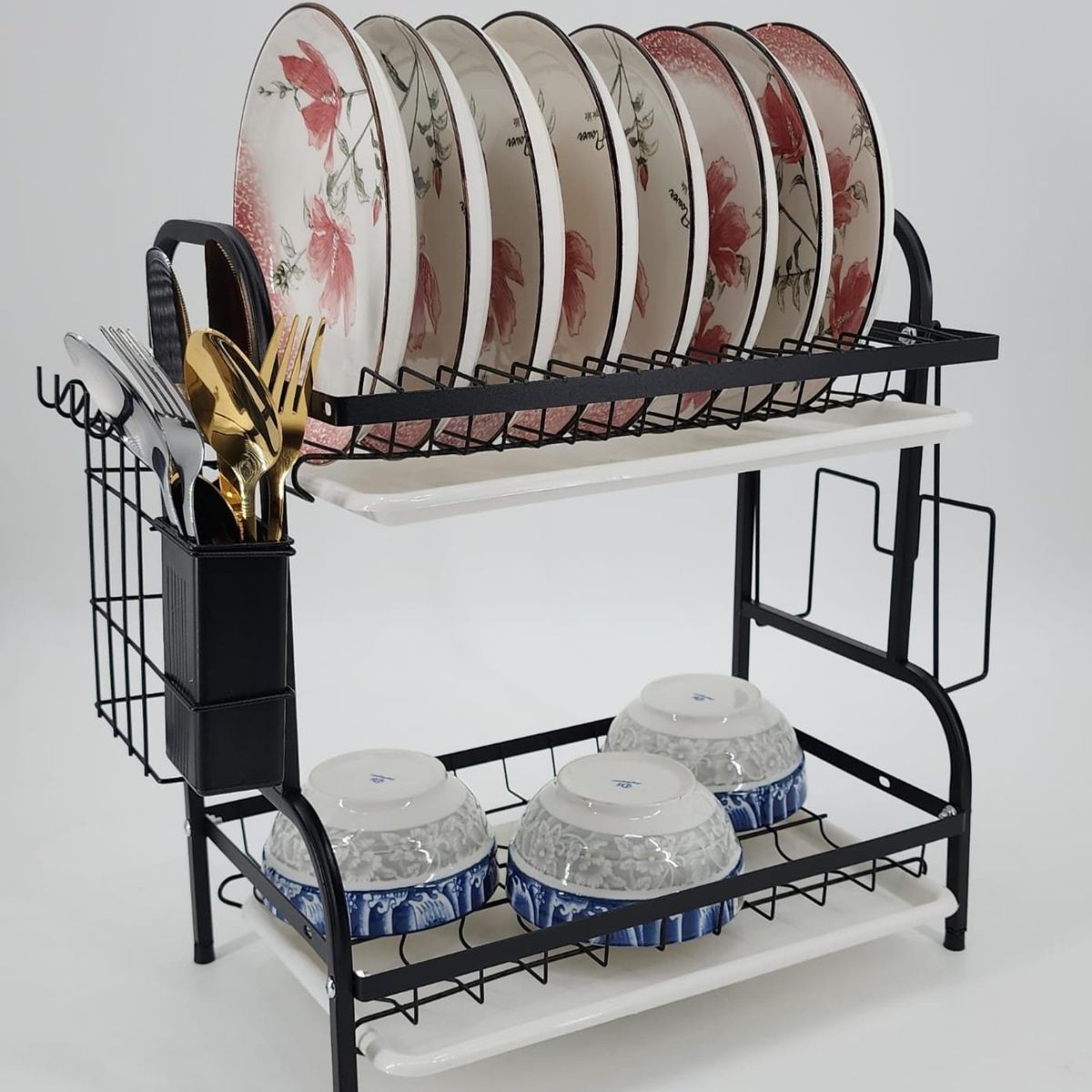 GENERICO - Organizador de Loza Escurridor 2 Niveles Negro Metal