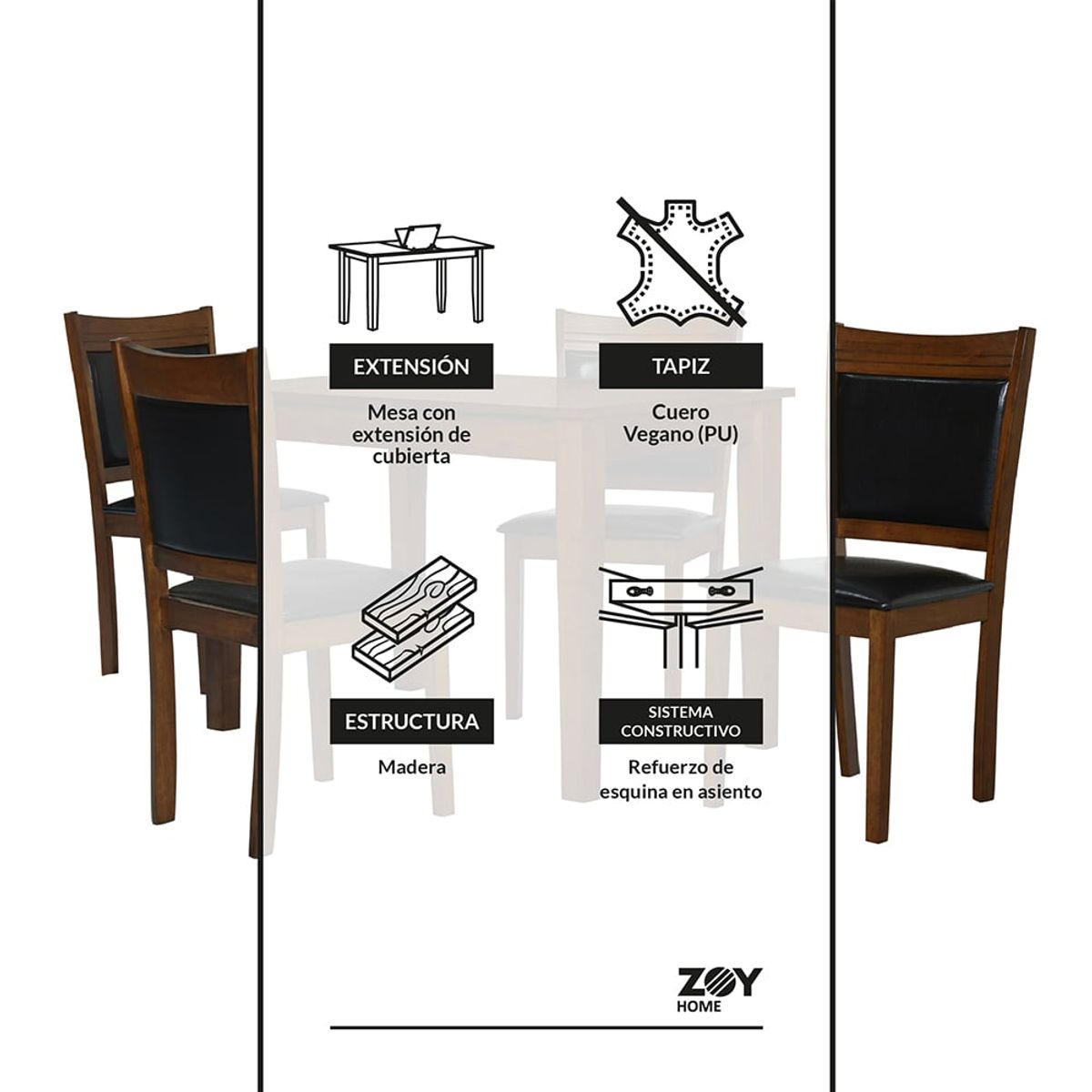 GENERICO - Juego de Comedor Andros Extensible 4 Sillas
