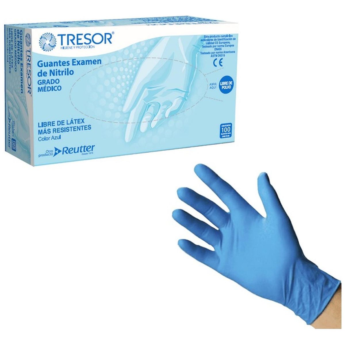 REUTTER - Guantes De Nitrilo Color Azul Celeste Sin Polvo 100u - Azul - M