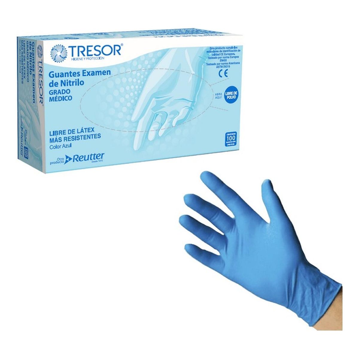 REUTTER - Guantes De Nitrilo Color Azul Celeste Sin Polvo 100u - Azul - M