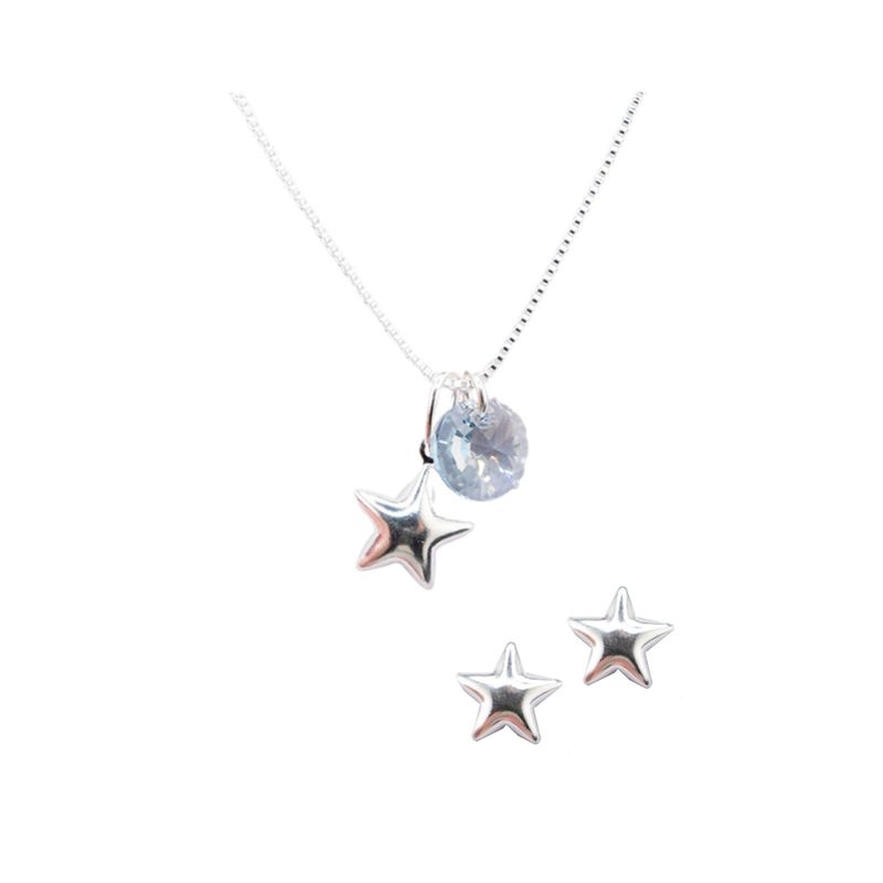 JOYAS MONTERO - Conjunto Ariel Con Baño de Oro Blanco y Cristales Genuinos Blue Shade