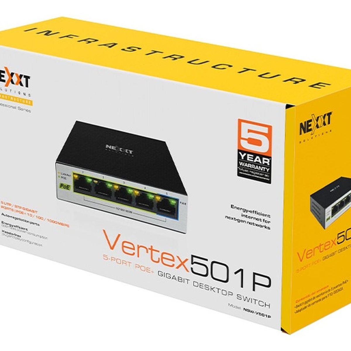 NEXXT SOLUTIONS - Switch Nexxt De Escritorio Vertex501 5 Puertos Poe+ Ethernet
