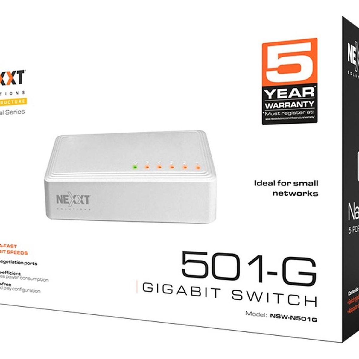 NEXXT SOLUTIONS - Switch Nexxt Essential Naxos501-g 5 Puertos 1gbps Gigabit