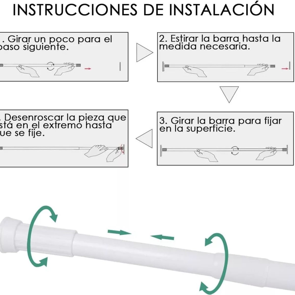 GENERICO - Barra Extensible 110-200cms Cortina De Ducha Acero Cromada